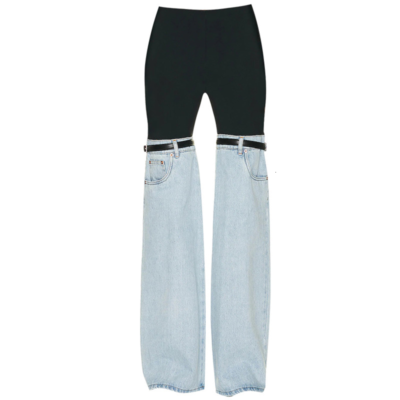 Women's Jeans Women High Waist Wide Leg Jeans Patchwork Multicolor Elastic Waist Colorblock Stretch High Street Pantaloon Jeans Pants 230920