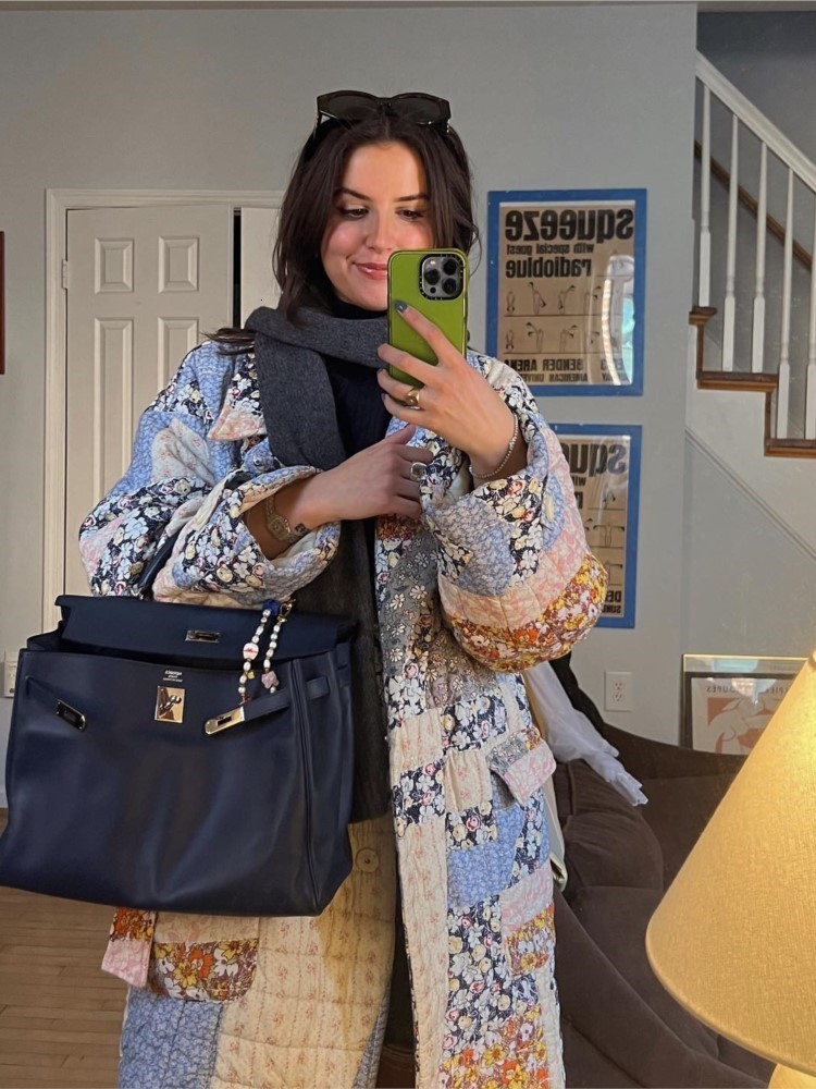 Women's Jackets Printed Floral Long Cotton Coat With Belt Women Long Sleeve Thicken Warm Jacket Winter Fashion Female Street Outwears 230919