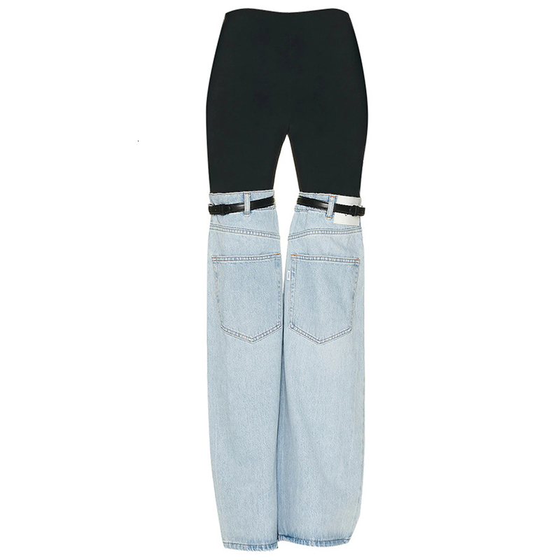 Women's Jeans Women High Waist Wide Leg Jeans Patchwork Multicolor Elastic Waist Colorblock Stretch High Street Pantaloon Jeans Pants 230920