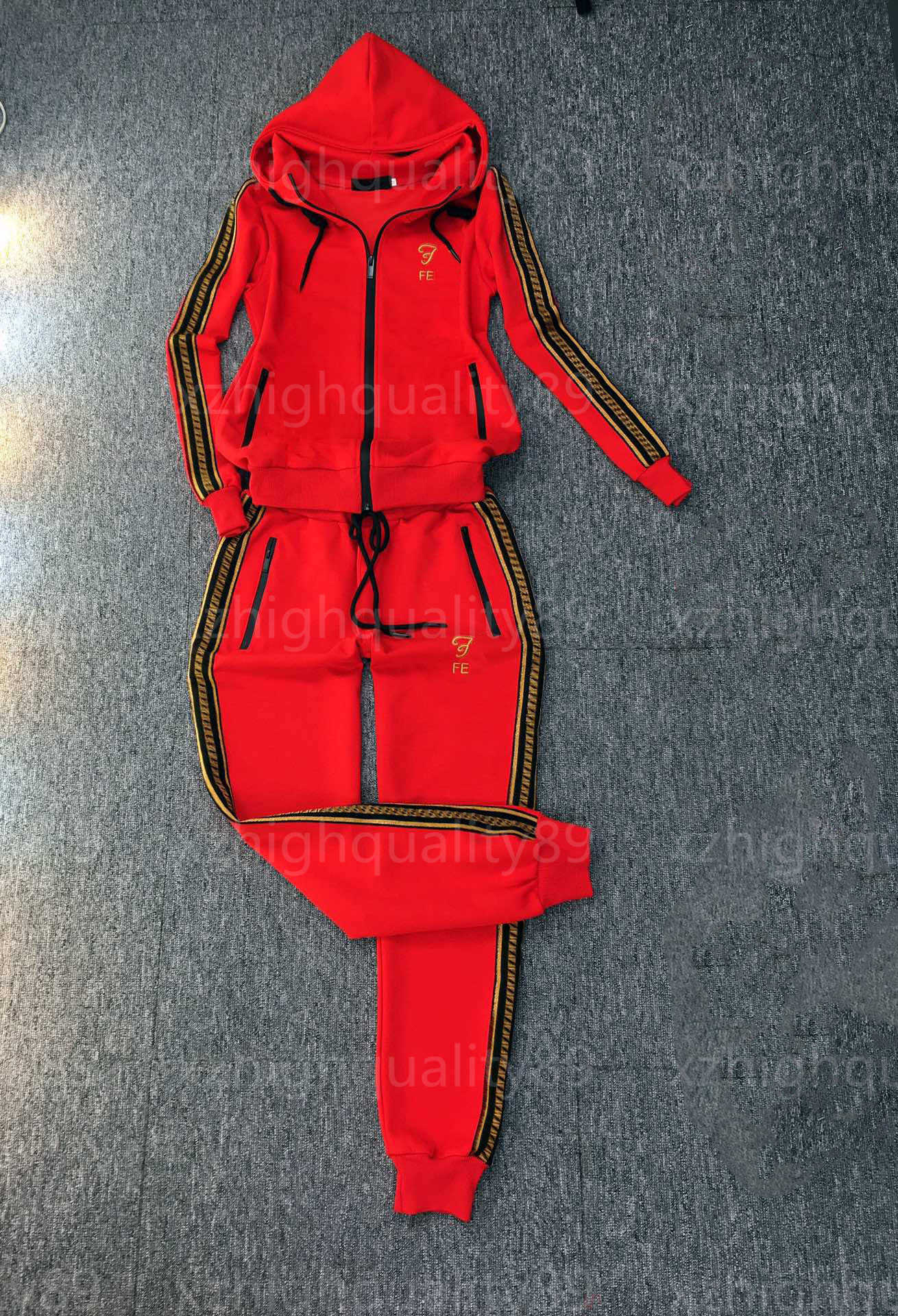 Womens Tracksuit Autumn Sweat Suits For Women Fashion Two-piece Red Suit Long Sleeved Hooded Jacket And Pants Double Pockets Sports Comfort Designer Tracksuit Women
