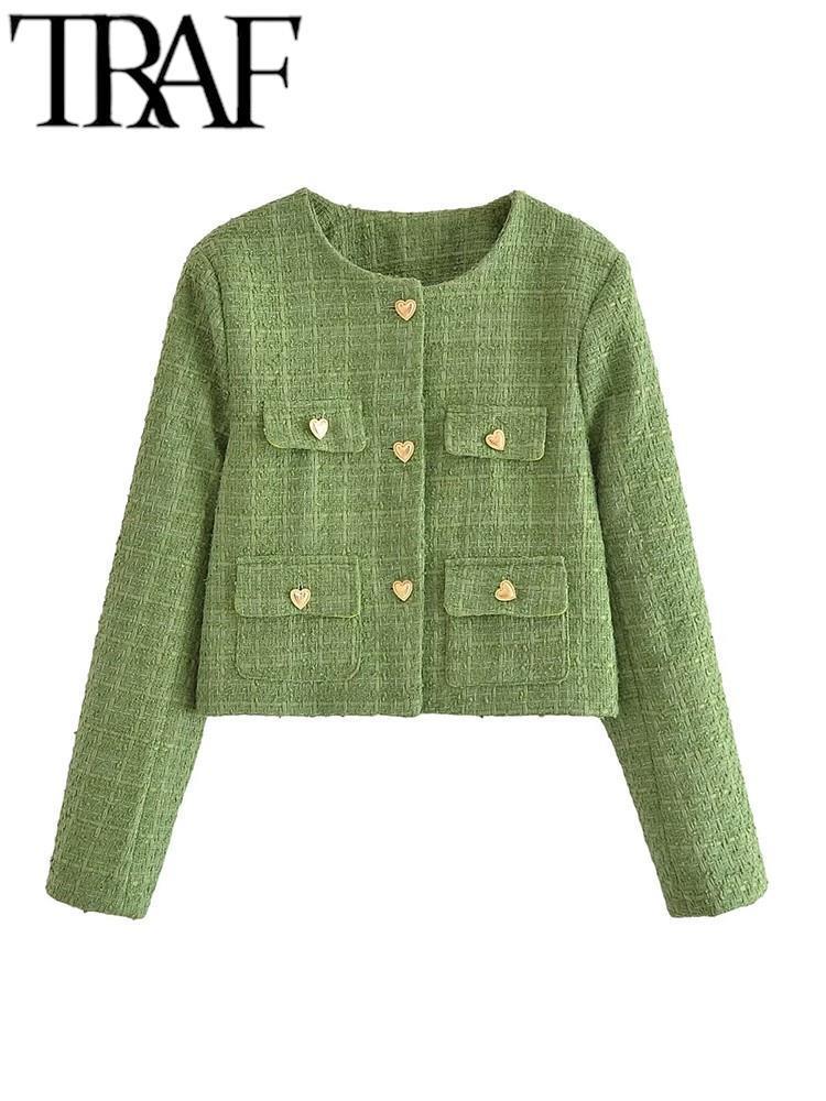 Women's Jackets TRAF Tienda 2023 Autumn Solid Women Fashion Coat Single Breasted Casual Slim Pockets With O Neck Crop Top 230919