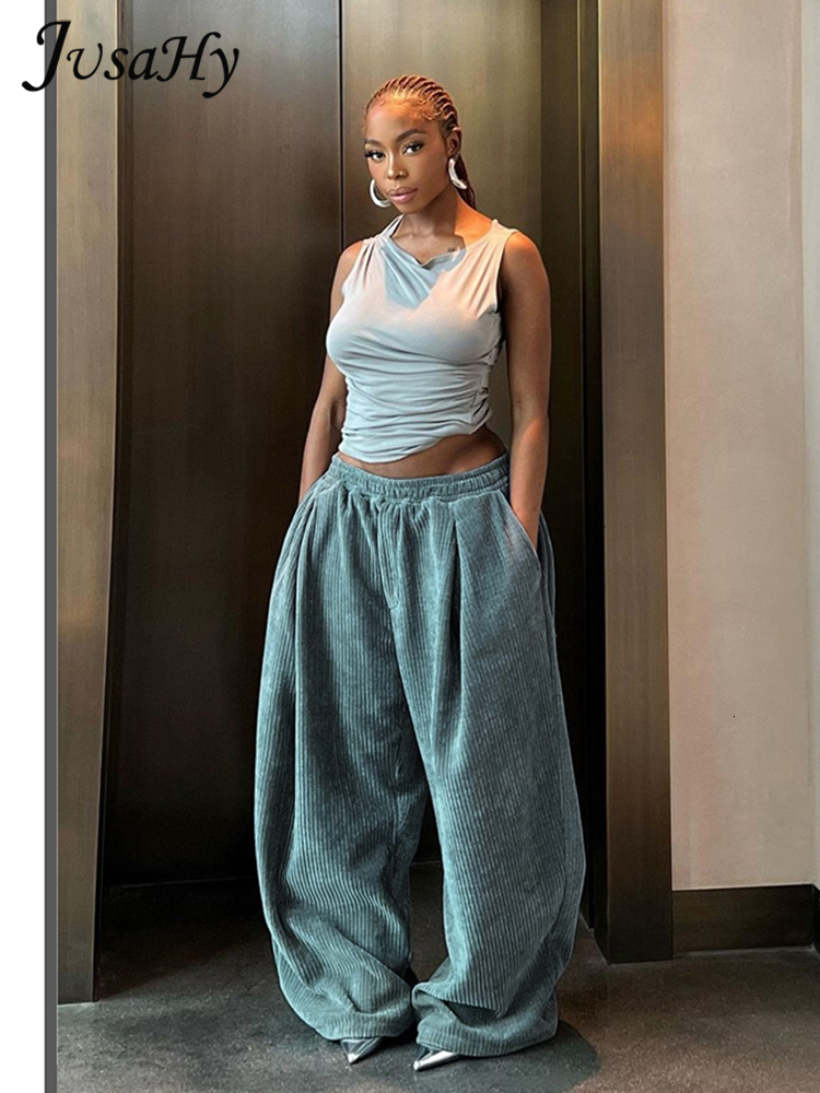 Women s Pants s JusaHy Women Super Heavyweight Y2K Hip Hop Safari Style Trousers Solid Loose Floorlength Hem Shirring Lace Up Pocket 230920