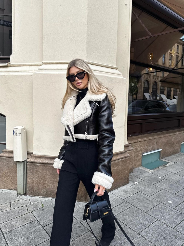Women's Jackets Suninheart Fashion Double Sided Short Jacket Women Warm Thick Lapel Lambswool Coat Autumn Winter Vintage Female Fleece Chic Tops 