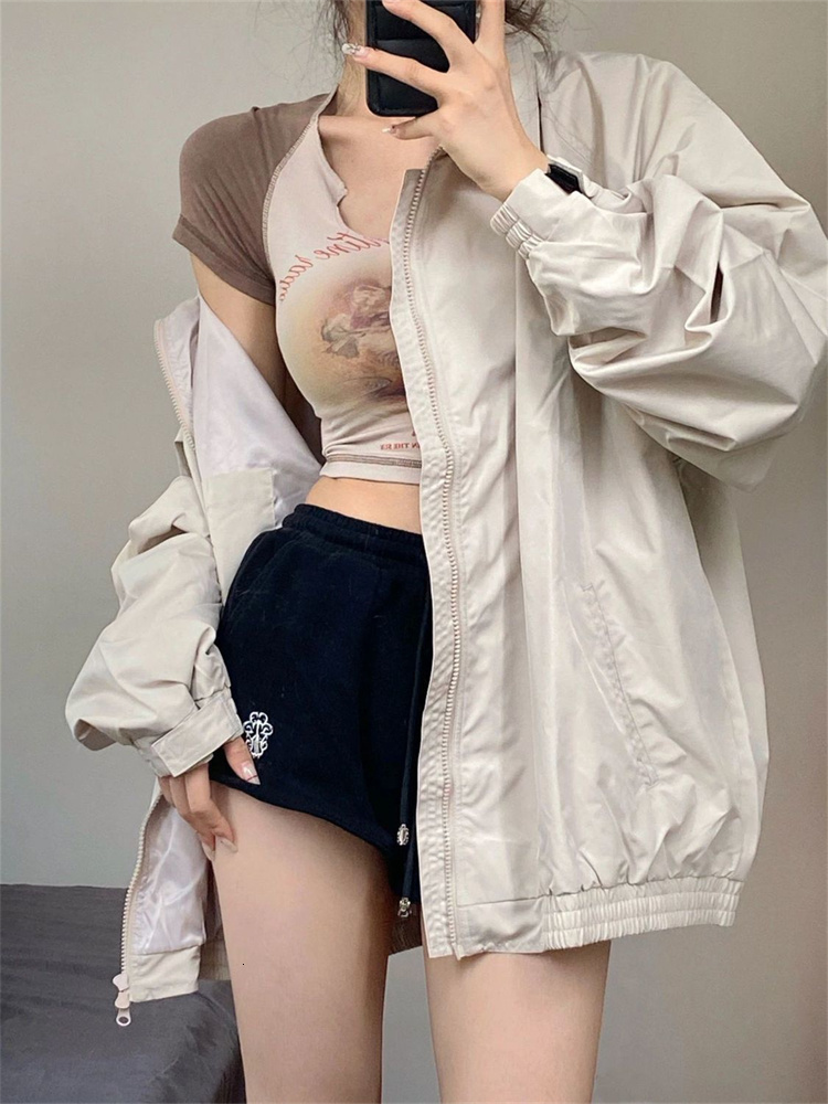 Women's Jackets QWEEK Y2K Windbreaker Jacket Women Korean Fashion Gorpcore Retro Zip Up Outerwear Oversized Harajuku Streetwear Vintage Coat 2309