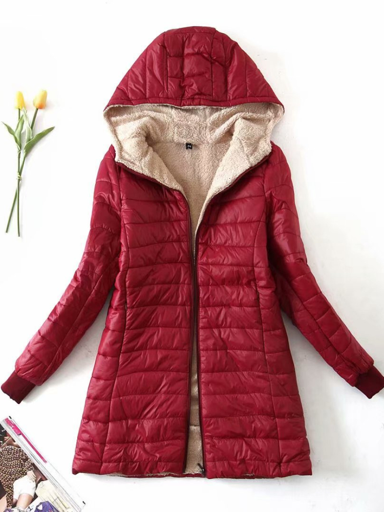 Women's Down Parkas Women's Jacket Winter Mid Length Korean Edition Hooded Fit Plus Fleece Cotton Coat Warm Lamb Fleece Parkas Winter Jacket