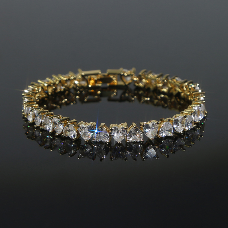 New Designer Mini Heart Love Tennis Chain Bangle Elegant Bracelet Hip Hop Paved Pink Green White Cubic Zirconia Women Party Gift Wholesale Jewelry