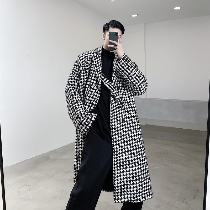 Men Blends NOYMEI Solid Color Plaid Korean Style Trench Autumn Winter Long Length Lapel Windbreaker Casual Woolen Coat WA2595 230920
