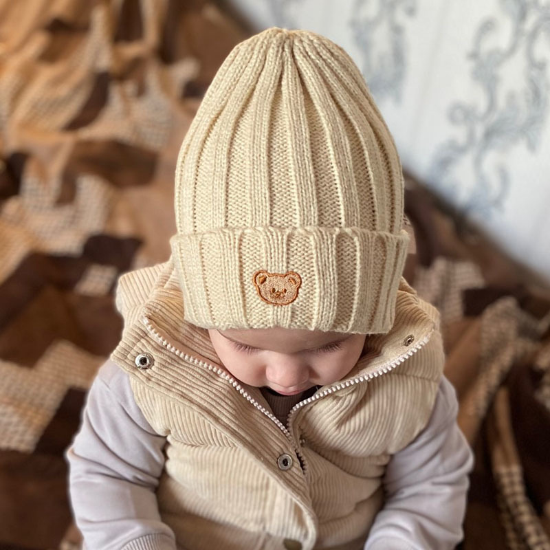 Caps Hats Korea Spring Autumn Kids Boys Hat Candy Color Knit Girls Bear Head Embroidery Knitted 230919