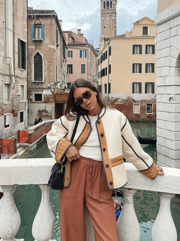 Women's Down Parkas Autumn Winter Cotton Jacket Women Contrasting Colors Long Sleeve Colorful Female Jackets Coat Lady Holiday Office Jackets 230