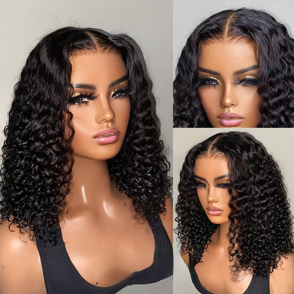Short Curly Human Hair Wigs 13X4 Deep Wave Bob Lace Front Brazilian Glueless Synthetic Wig For Women