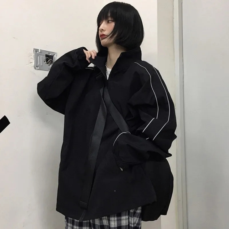 Women's Jackets Reflective Jacket Women Autumn Casual All-match Black Chaquetas Para Mujer Clothing Classic Vintage Outwear Fashion Korean Style 