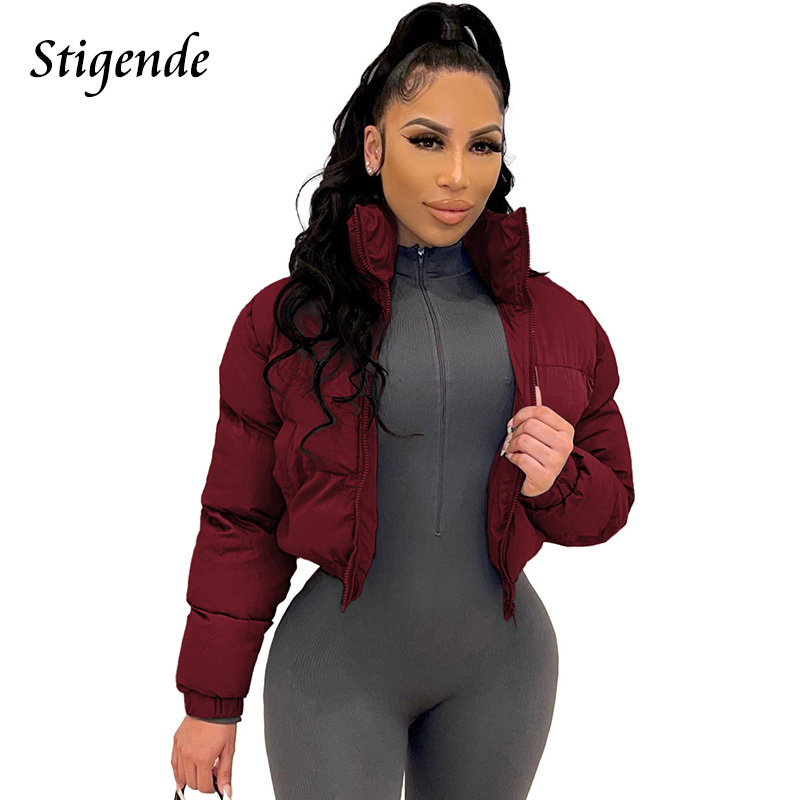 Women's Jackets Stigende Cotton Padded Coat Women Patchwork Puffer Parka Outwear Solid Color Winter Warm Zipper Crop Top Jacket Chaqueta Mujer 23