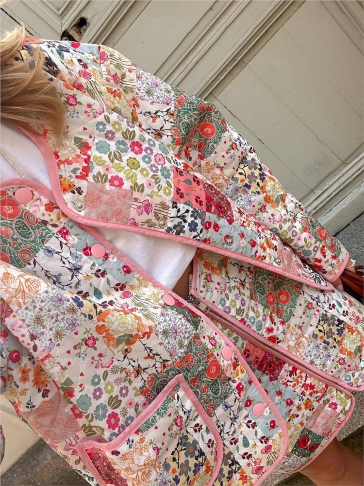 Women's Down Parkas Autumn Print Cotton Coat Women Fashion Vintage Long Sleeve Cardigan Tops Ladies Warm Commute High Street Outwear 230919