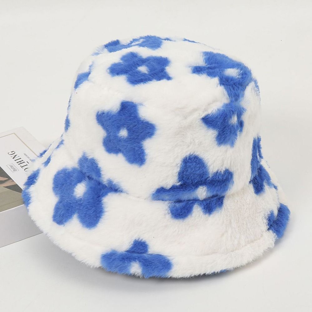 Wide Brim Hats Bucket Warm Hat Women s Autumn Winter Cap Flower Rabbit Fur Fisherman s Retro Knitted Wool Basin Gifts 230919