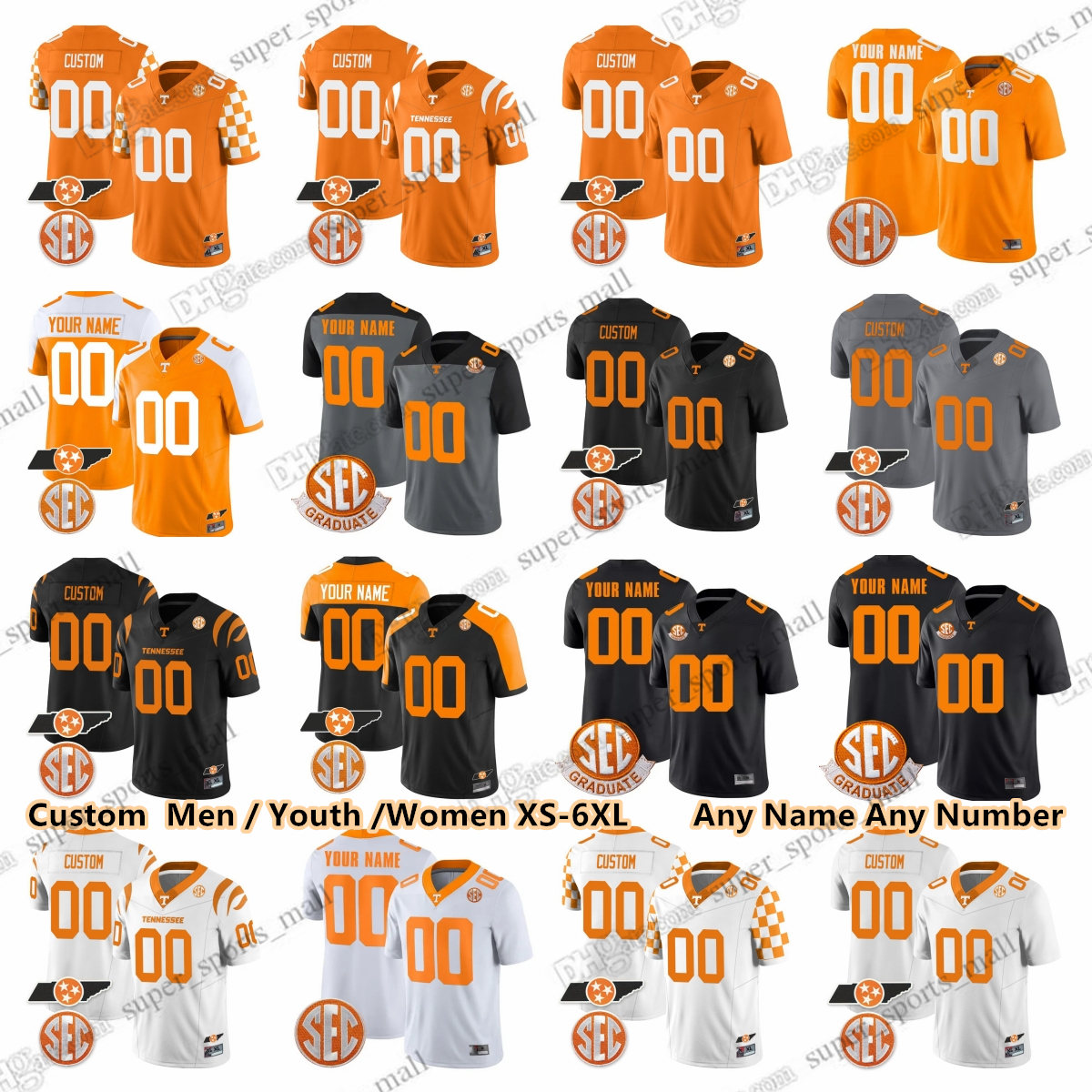 2025 Custom S-6XL Football Jerseys 16 Peyton Manning 6 Alvin Kamara 1 Jason Witten 87 Jacob Warren 12 Shawn Shamburger 27 Whitehead 92 Reggie White