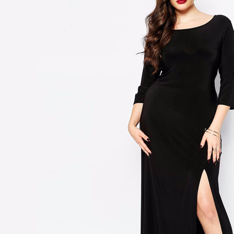 Plus size Dresses Size Elegant Long Maxi Party Dres Solid Black High Split Office Dress Quarters Sleeve Spring Casual Sheath 6XL 230920