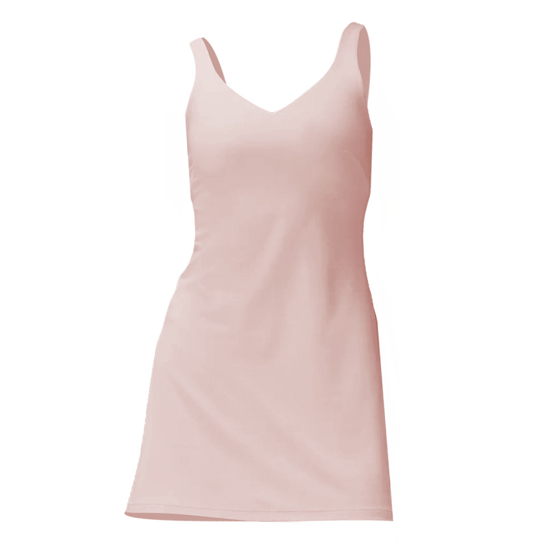 Uu-1452 Women Sports Tennis Yoga Outfit Workout Nylon High Elastic Breathable Dress With A Chest Pad