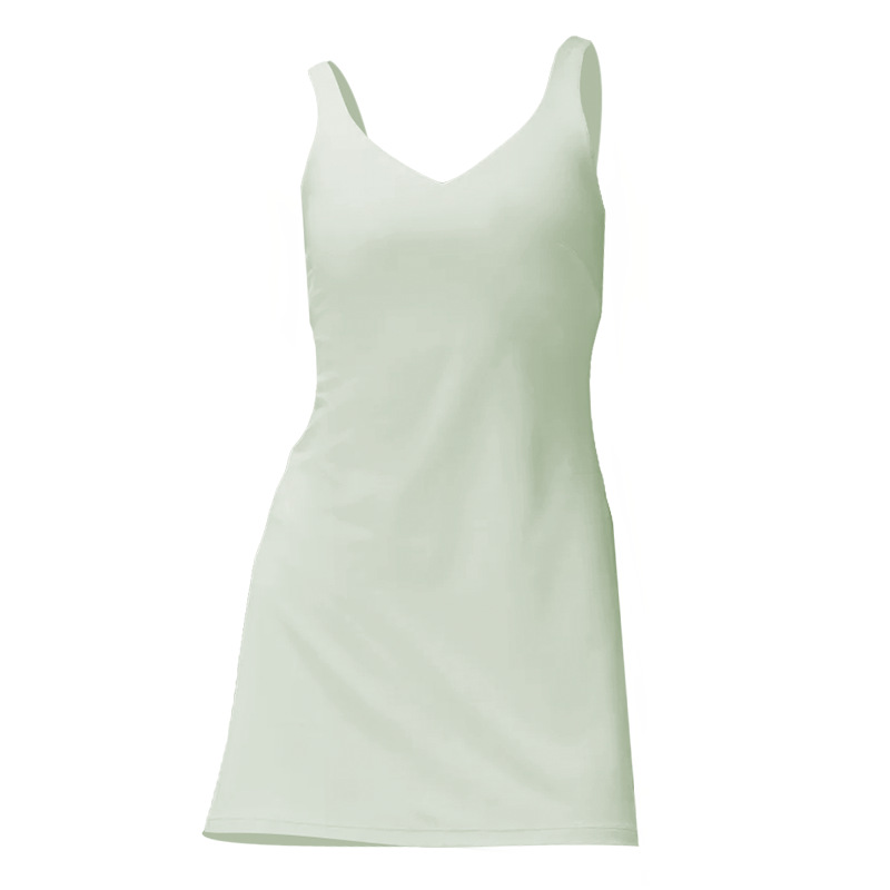 Uu-1452 Women Sports Tennis Yoga Outfit Workout Nylon High Elastic Breathable Dress With A Chest Pad