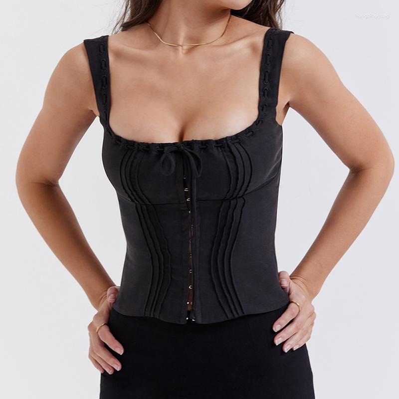 Women's Ral Lace Corset Crop Top - Open Front Y2k Tank Top, Square Neck, Black, White, Blue, Broadcloth