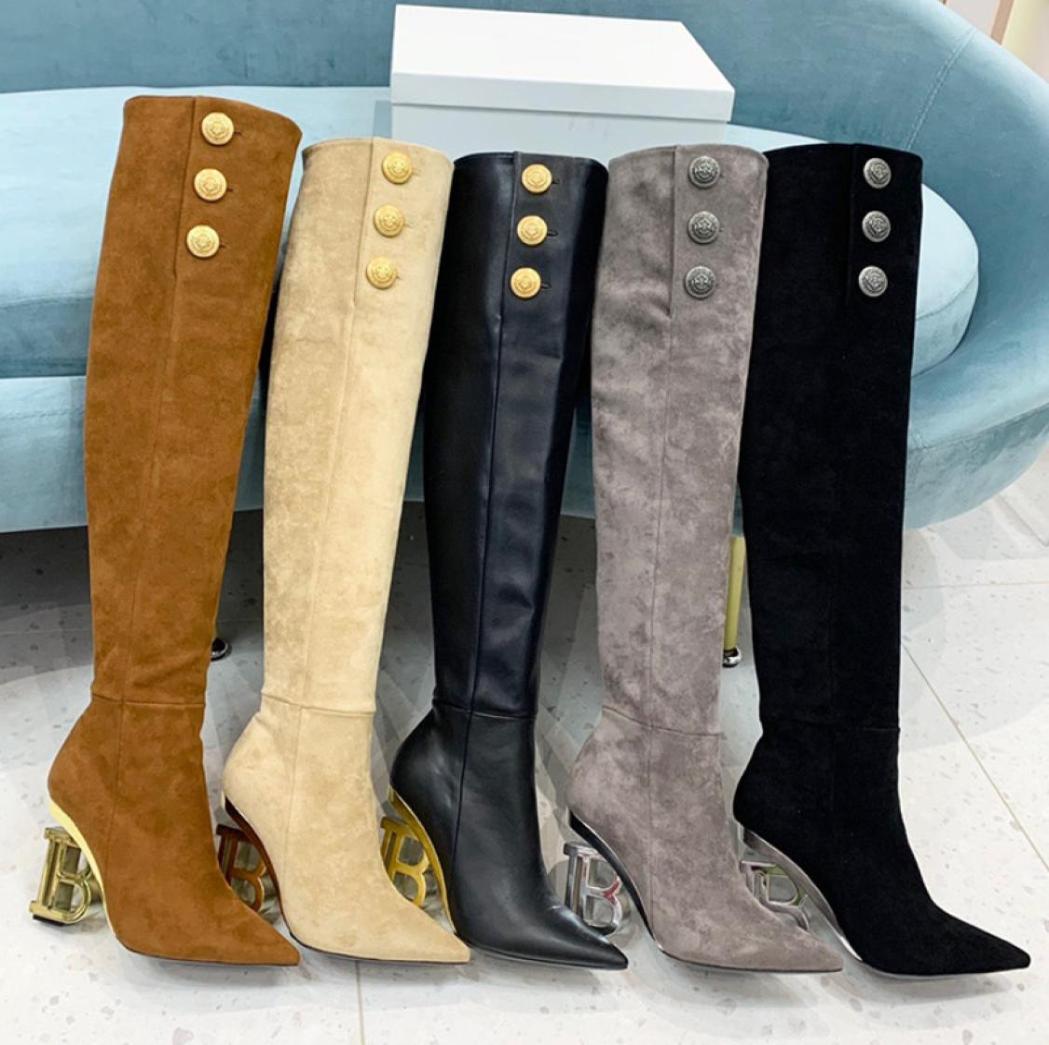 Winter New Designer Sexy Overknee Boots High Metal Heel Stretch Sock Long Boot Black Thigh