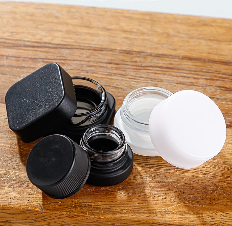 5g 5ml mini glass jar bottle vial round square clear white black frosted cosmetic wax oil smell proof packaging concentrate Container Wide Mouth Screw Top Lid