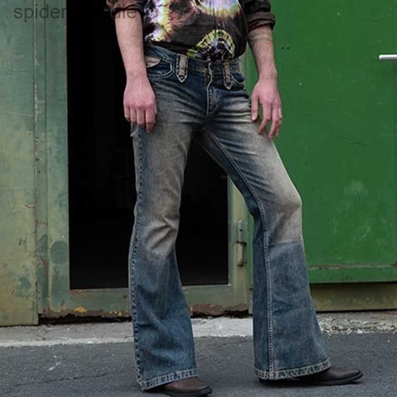 Men's Jeans Men's Flare Jeans Autumn Winter Vintage Solid Straight Jeans Men High Street Button Denim Flare Pants Streetwear Trousers S-3XL 