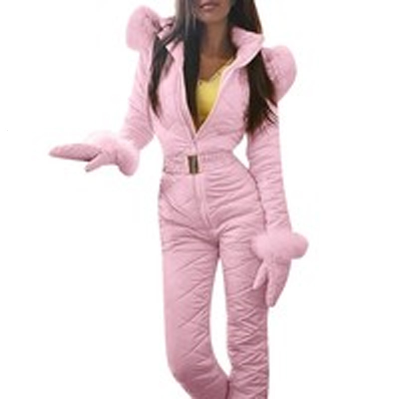 Skiing Suits Winter Hooded Jumpsuits Parka Elegant Cotton Padded Warm Sashes Ski Suit Straight Zipper Women Tracksuits 230920