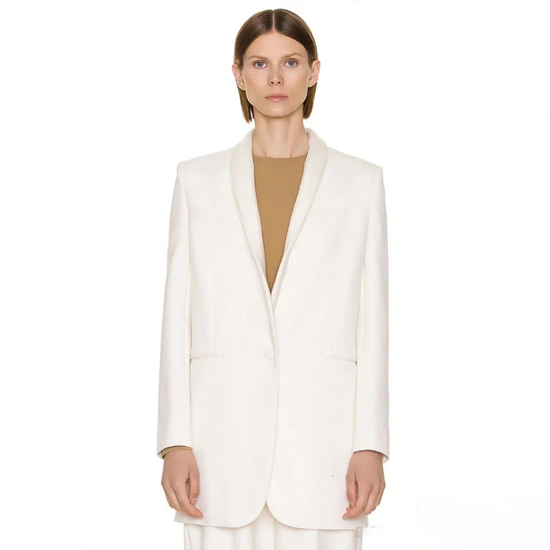 Women's Suits Blazers 2023 Autumn and Winter Classic Basic Silk Wool Blend Onebutton White Suit Top for Women 230920