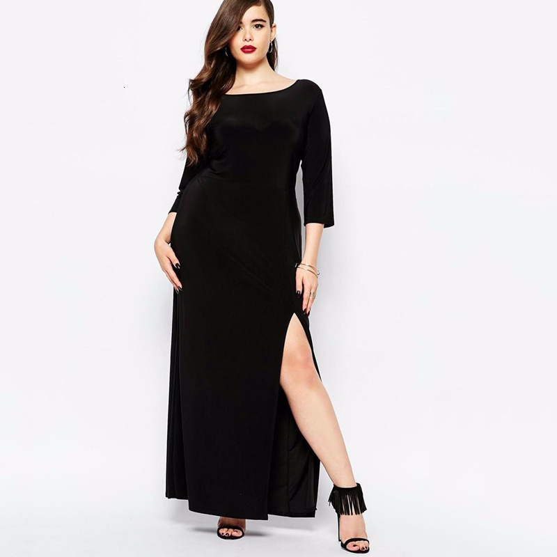 Plus size Dresses Size Elegant Long Maxi Party Dres Solid Black High Split Office Dress Quarters Sleeve Spring Casual Sheath 6XL 230920