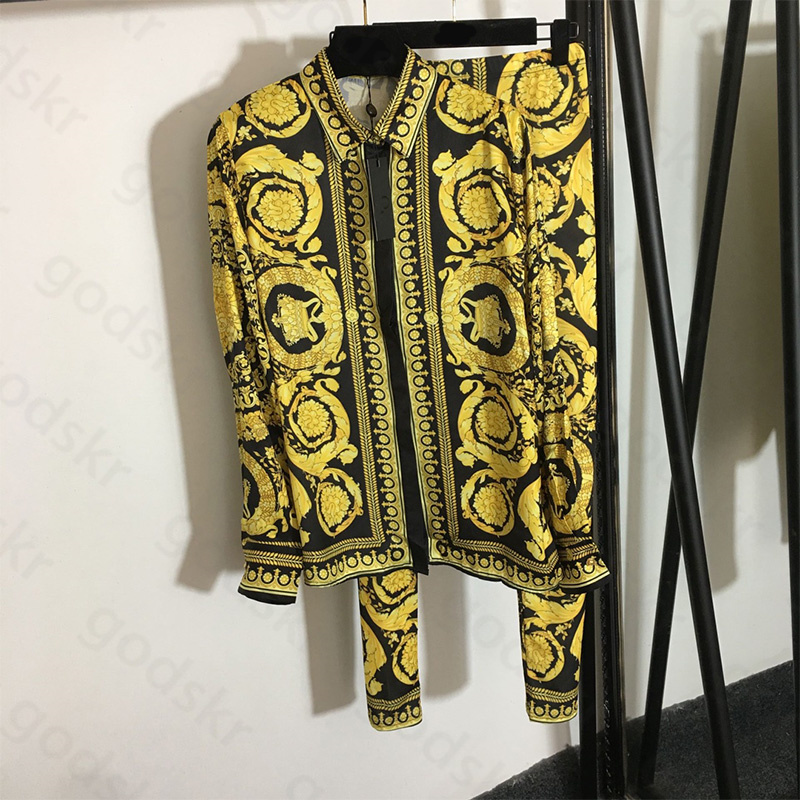 Vintage Print Shirt Slim Pants Women Tracksuit Fashion Brand Long Sleeve Blouse Leggings Sports Set