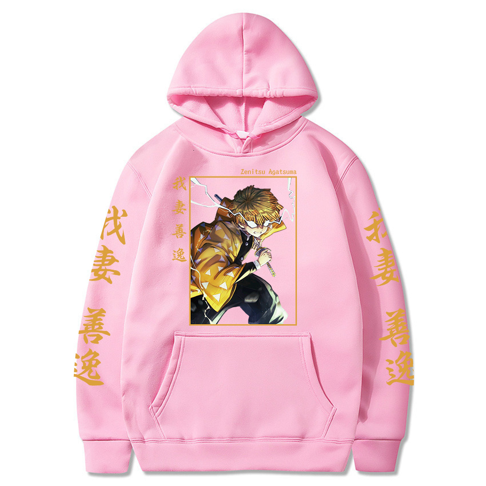 Men's Hoodies Sweatshirts Anime Demon Slayer Hoodie Agatsuma Zenitsu Printed Long Sleeve Oversized Hip Hop Sweatshirt Harajuku Casual Warm Spring