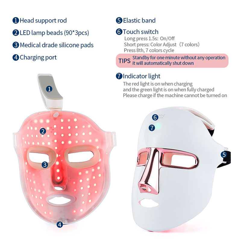 Most Popular Wireless Facial Skin Care Machine Face 7 Color LED Light Photon Red Light Therapy led facial Mask Skin Rejuvenation Face Whitening Wrinkl