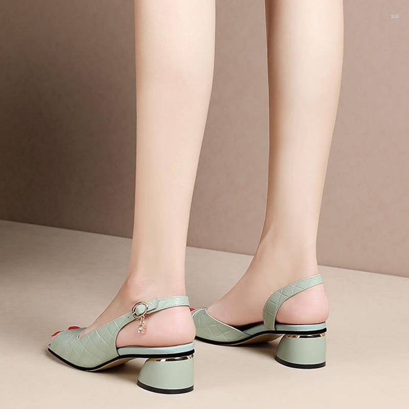 Dress Shoes Women Peep Toe Pumps Mid-heel Light Weight Green Slip On New Summer Lady Casual Escarpins Femme Tacones Mujer atillas 2023