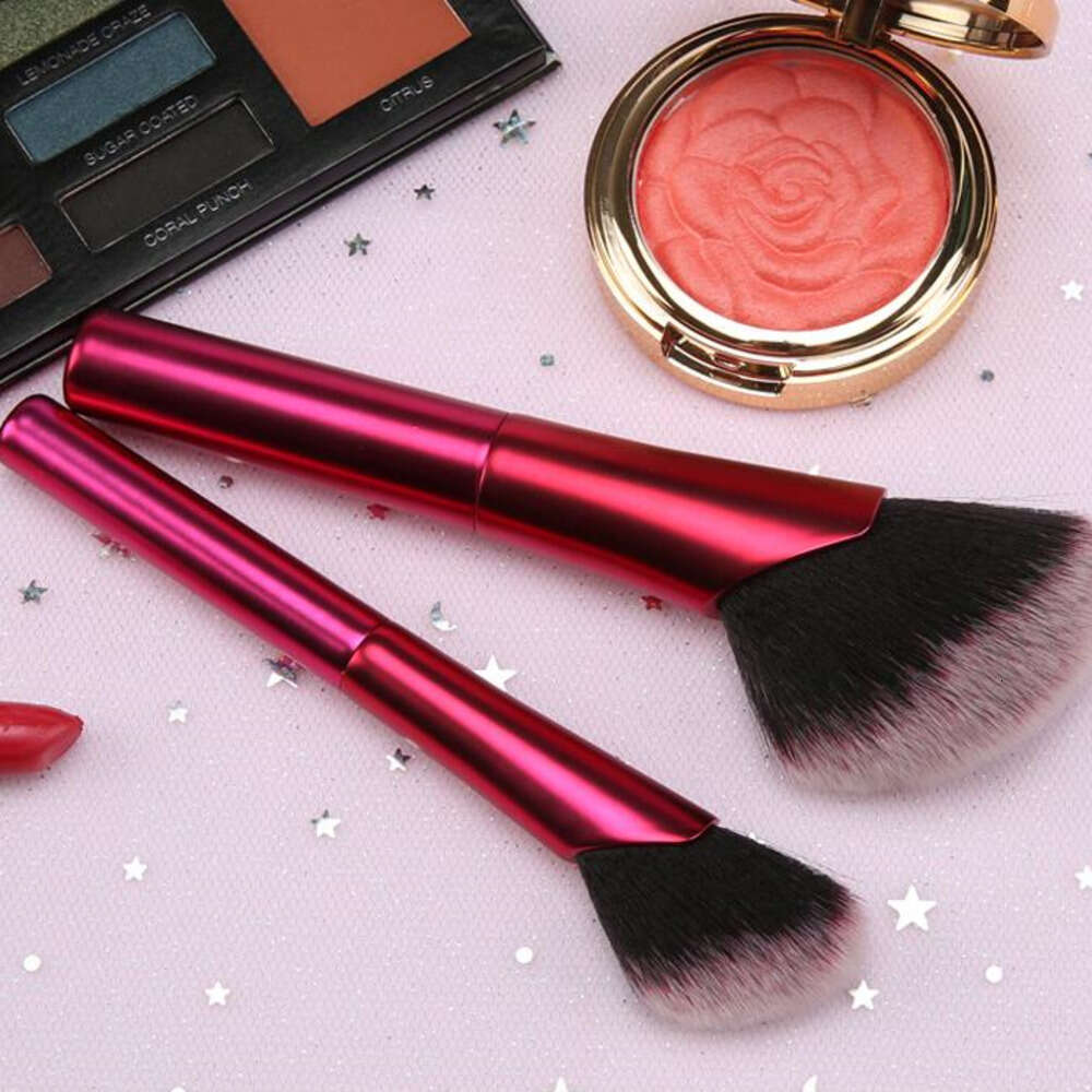 Slant Makeup Brushes Rose Red Aluminum Handle Brush Smooth Foundation Contour Cosmetic Brushes Blush Brush Beauty Tool Pinceles De Maquillaje Inclinad
