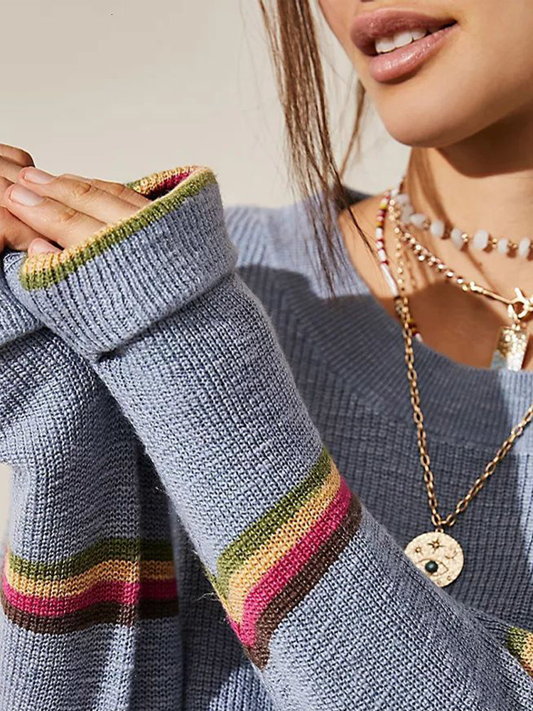 Womens Two Piece Pants Casual Striped Sweater Suit Autumn Oneck Long Sleeve Loose Pullovers 2 Set Drawstring Trousers Outfits 230920