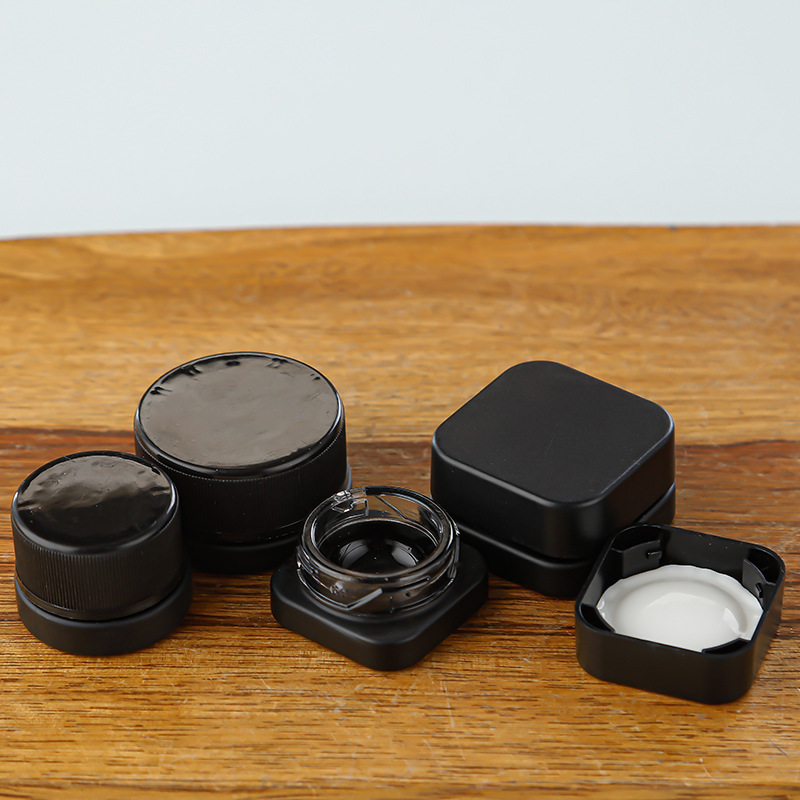 5ml 5g Round Square Mini Glass Pot Wide Mouth Screw Lid Smell Proof Clear Black Frosted Storage Tub for Concentrate Spice Balm Oil Packaging - view 4