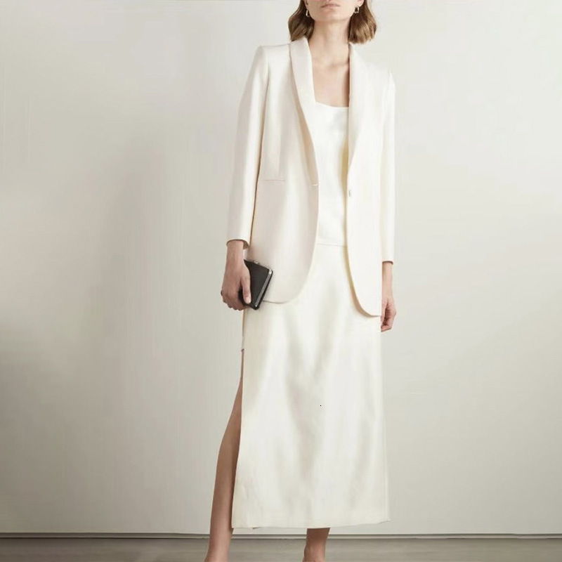 Women's Suits Blazers 2023 Autumn and Winter Classic Basic Silk Wool Blend Onebutton White Suit Top for Women 230920