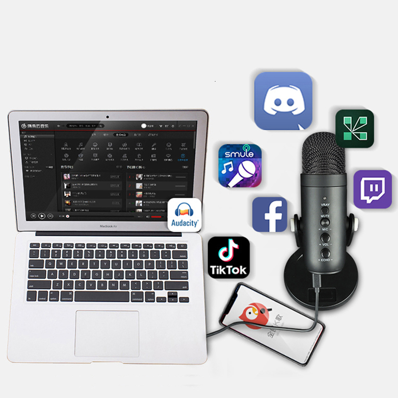 Microphones Professional USB Microphone Streaming Podcast Studio Cardioid Condenser PC Computer Mic Stand For Streaming Video Gaming Singing 230920