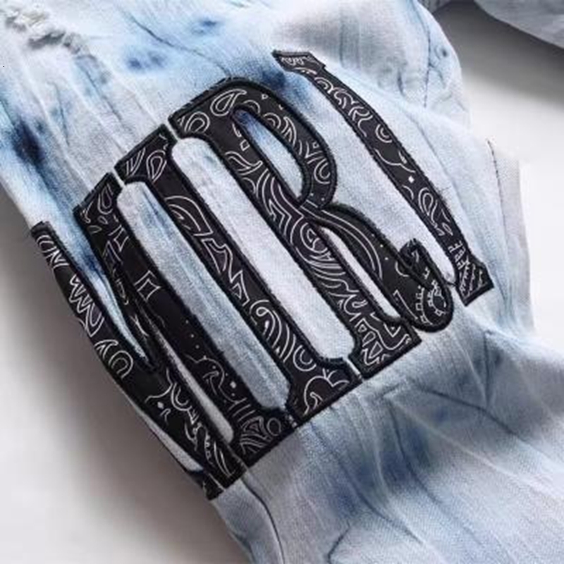 Mens Jeans Y2k Mens Star Embroidery High Street Ripped Punk Style Streetwear Pants for Man Slim Stretch Pencil Pantalones 230921