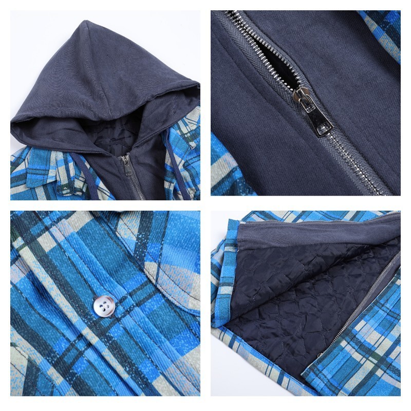 Men's Plaid Cotton Winter Jacket Hooded Casual Bomber For Camping & Daily Wear - 2024 B3