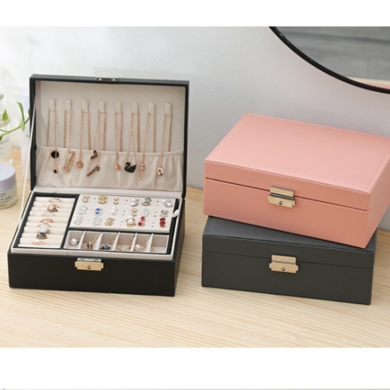 Jewelry Boxes 1pcs Double Layer Storage Box For Men And Women Large Capacity Leather Hardware Travel Portable Flip Lid Palm l230920