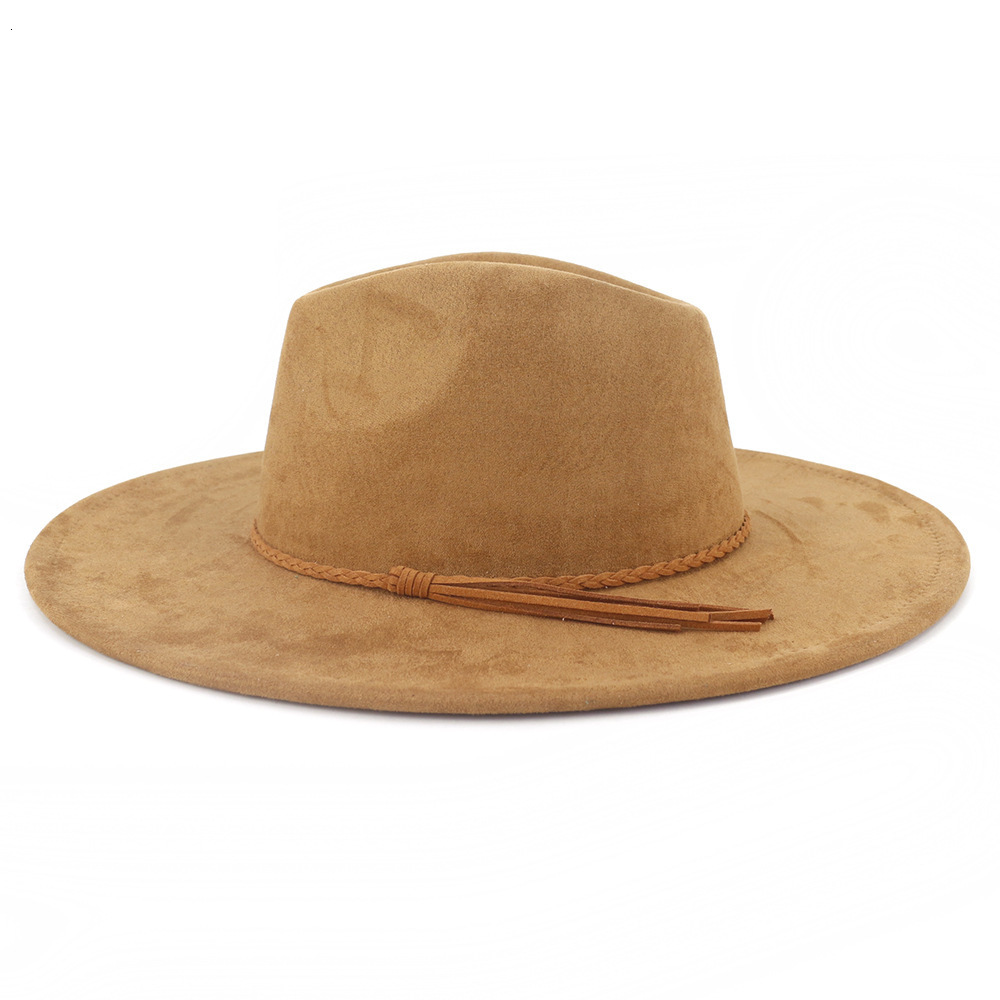 Wide Brim Hats Bucket Hats Suede Top Hat 9.5cm Wide Brim Fedora Hat Men Women Autumn Winter Felt Jazz Hats Classic Church Fedoras Chapeau Sombrero Muj