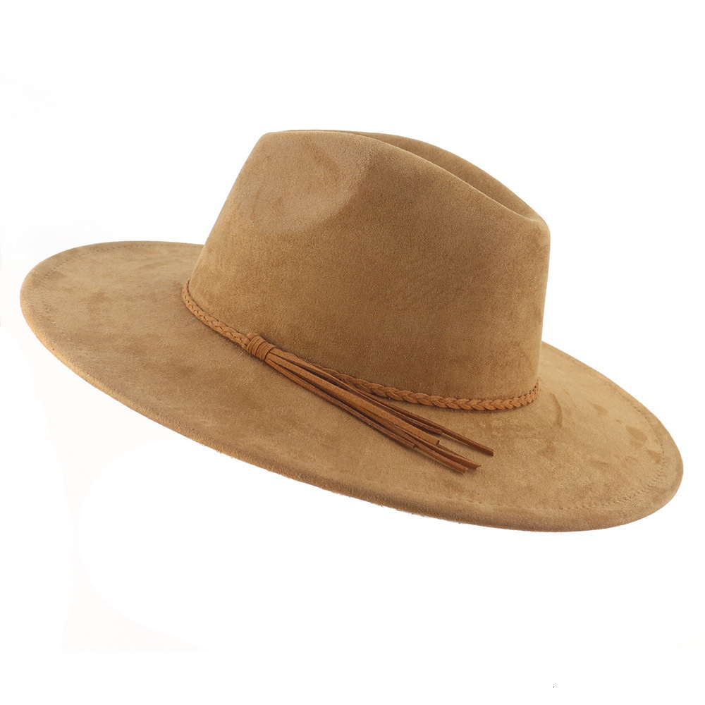 Wide Brim Hats Bucket Hats Suede Top Hat 9.5cm Wide Brim Fedora Hat Men Women Autumn Winter Felt Jazz Hats Classic Church Fedoras Chapeau Sombrero Muj