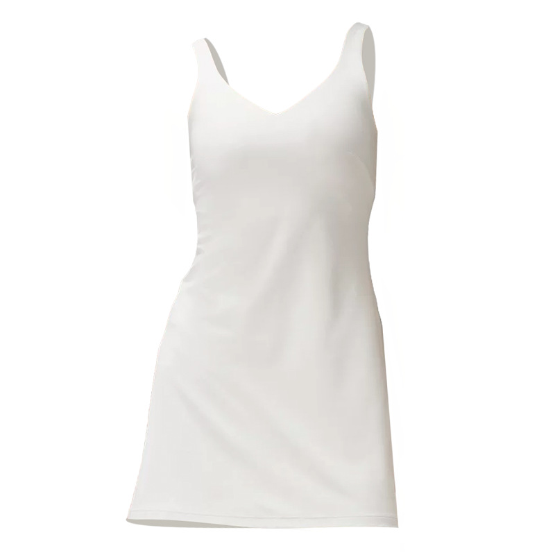 Uu-1452 Women Sports Tennis Yoga Outfit Workout Nylon High Elastic Breathable Dress With A Chest Pad