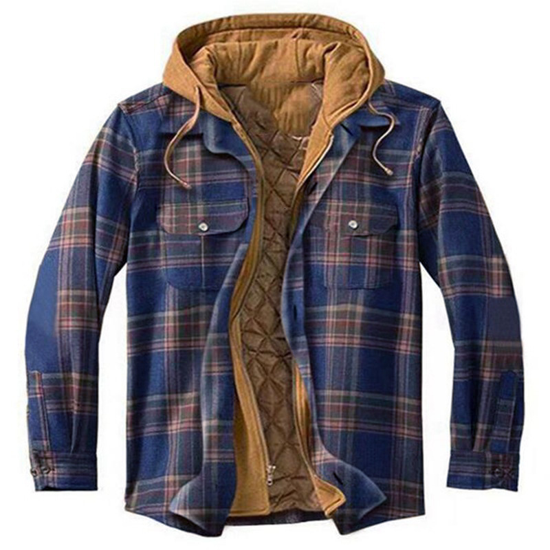 Men's Plaid Cotton Winter Jacket Hooded Casual Bomber For Camping & Daily Wear - 2024 B3