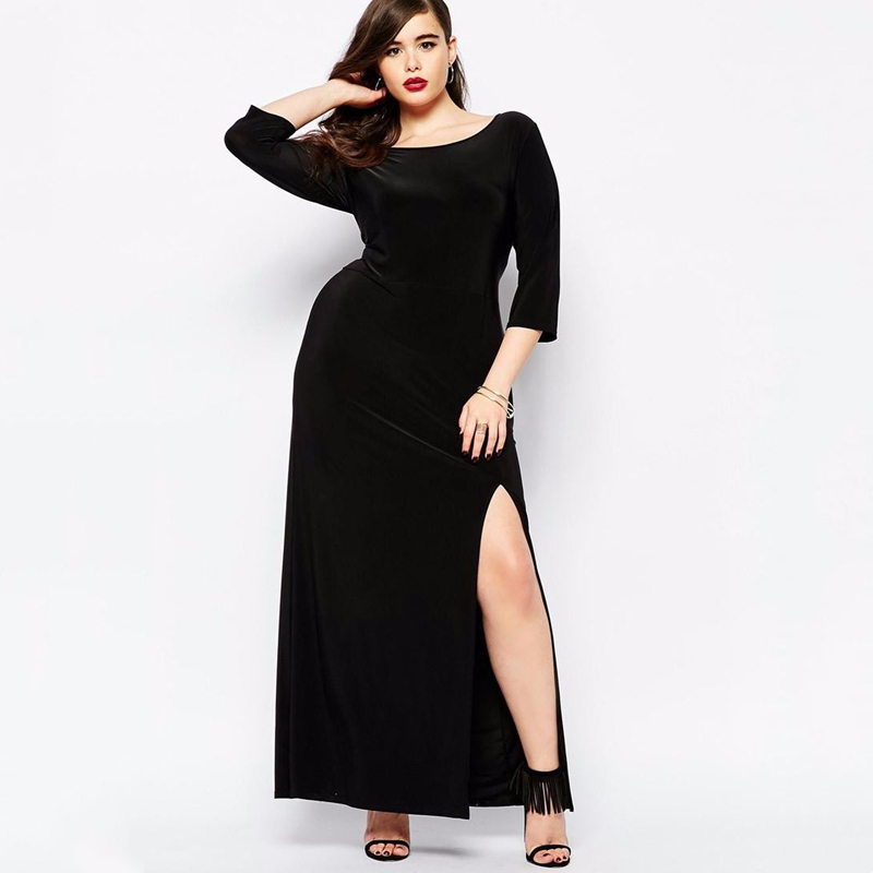 Plus size Dresses Size Elegant Long Maxi Party Dres Solid Black High Split Office Dress Quarters Sleeve Spring Casual Sheath 6XL 230920