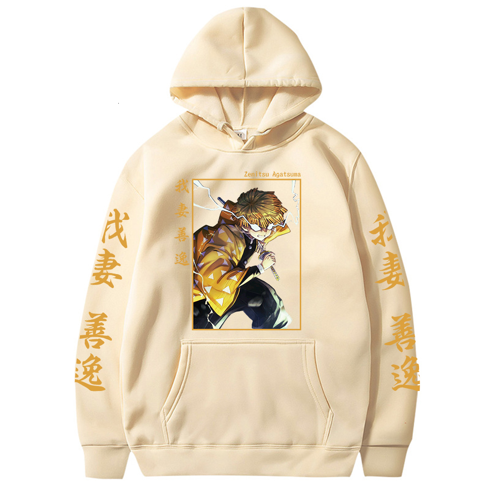 Men's Hoodies Sweatshirts Anime Demon Slayer Hoodie Agatsuma Zenitsu Printed Long Sleeve Oversized Hip Hop Sweatshirt Harajuku Casual Warm Spring
