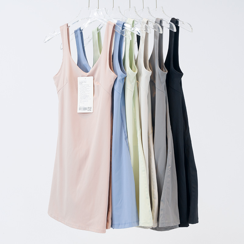 Uu-1452 Women Sports Tennis Yoga Outfit Workout Nylon High Elastic Breathable Dress With A Chest Pad