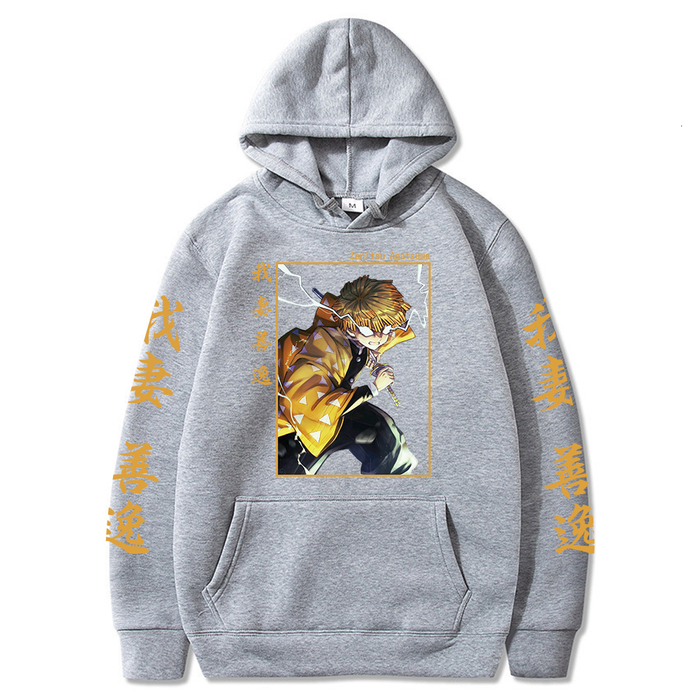 Men's Hoodies Sweatshirts Anime Demon Slayer Hoodie Agatsuma Zenitsu Printed Long Sleeve Oversized Hip Hop Sweatshirt Harajuku Casual Warm Spring