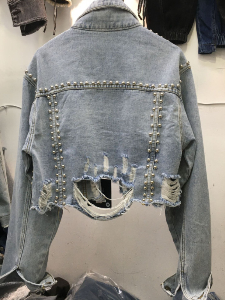 Womens Jackets Denim Jacket Spring Summer In Heavy Industry Rivet Studded Jean Women Worn Nail Bead Top 230921